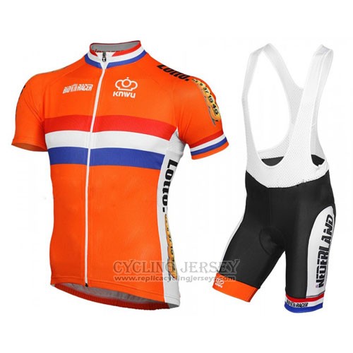 2016 Cycling Jersey Netherlands Orange and Blue Short Sleeve and Bib Short